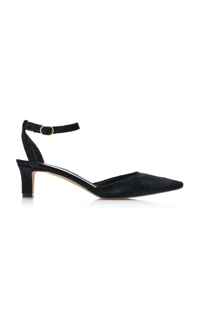 The Row Carla Square Toe Velvet Ankle Strap Sandal In Black