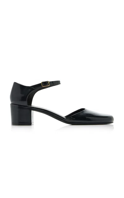 The Row Black Leather Penelope Pumps In Black