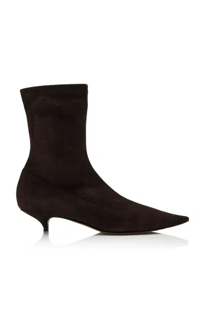 The Row Suede Liisa Kitten Ankle Boots 35 In Brown