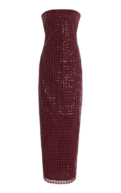 Rotate Birger Christensen Rotate Beaded Maxi Tube Dress In Burgundy