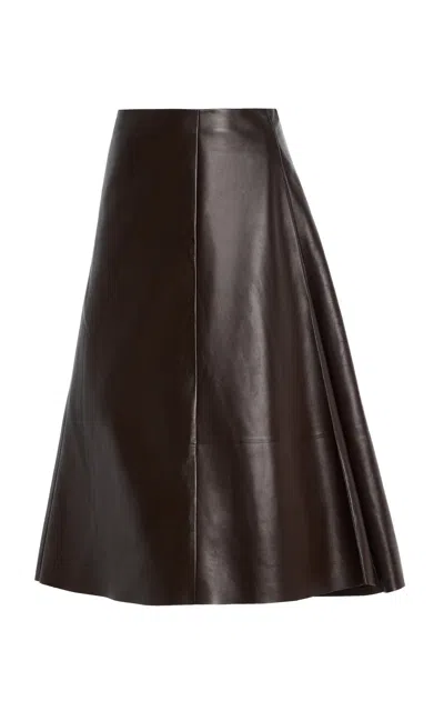 The Row Hedora Leather Midi Skirt In Brown