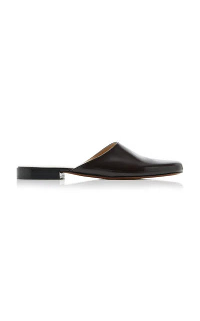 The Row Penelope Leather Pointed Toe Slippers In Brown
