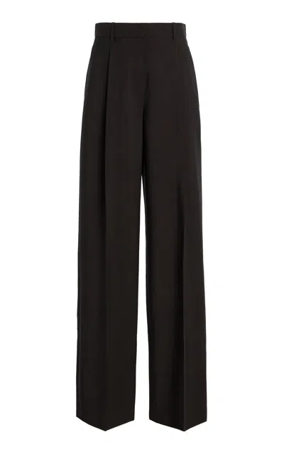 The Row Mikkela Pleated Wool Pants In Black