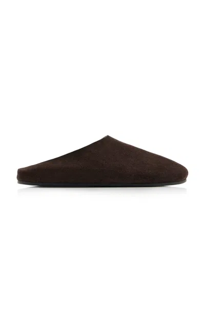 The Row Hudson Suede Slides In Brown