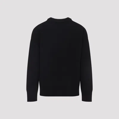 Ami Alexandre Mattiussi Relaxed Fit Black Wool Turtleneck Sweater With Graphic Heart Motif In Black
