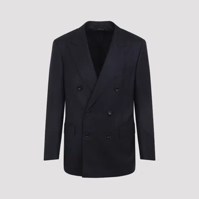 Tom Ford Slim-fit Double-breasted Wool-crepe Suit Jacket In Blue