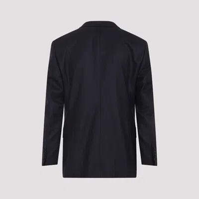 Tom Ford Slim-fit Double-breasted Wool-crepe Suit Jacket In Blue
