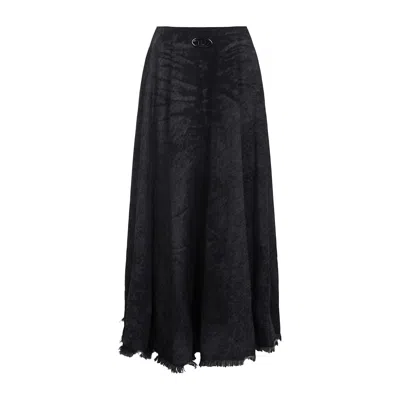 Diesel Full Skirt In Lasered Cotton-hemp Denim In Black