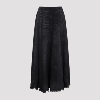 Diesel Full Skirt In Lasered Cotton-hemp Denim In Black