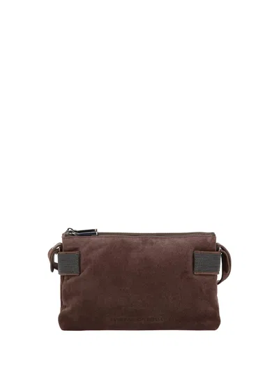 Brunello Cucinelli Compact Suede Shoulder Bag In Burgundy