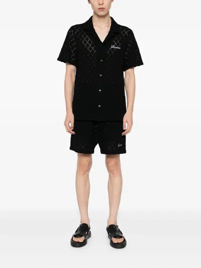 Sinclair Diamond-pattern Knitted Shirt In Black