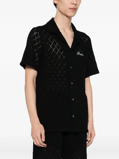 Sinclair Diamond-pattern Knitted Shirt In Black