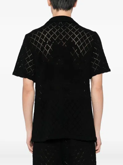 Sinclair Diamond-pattern Knitted Shirt In Black