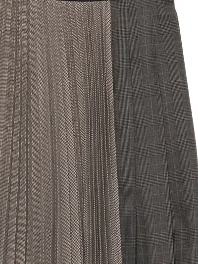 Undercover Womens Grey Beige Check Check-pattern Asymmetric Pleated Wool-blend Midi Skirt In Gray