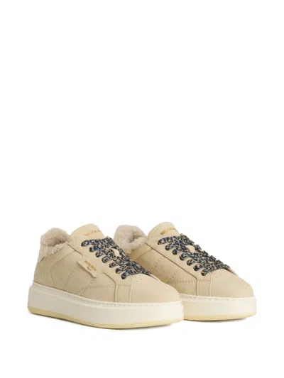 Woolrich Leather Platform Sneakers With Contrast Panel In Neutral