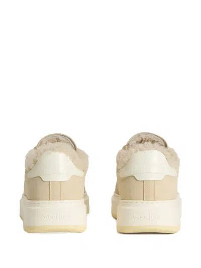 Woolrich Leather Platform Sneakers With Contrast Panel In Neutral