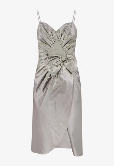 Maison Margiela Midi Dress With Metallic Finish And Draped Detail In Grey