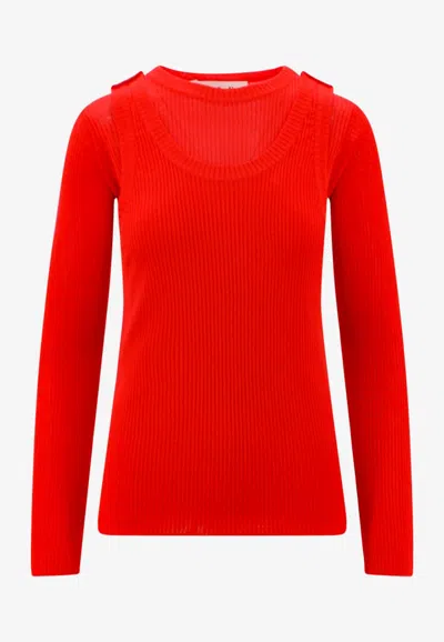 Marni Ribbed Viscose Top With Buttonholes In Red