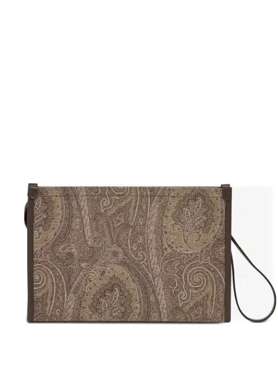 Etro Paisley Pegasus Clutch Bag In Neutral