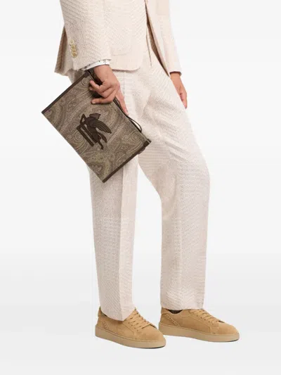 Etro Paisley Pegasus Clutch Bag In Neutral