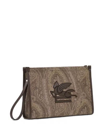Etro Paisley Pegasus Clutch Bag In Neutral