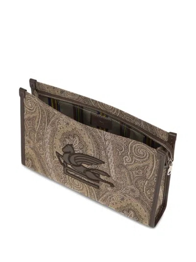 Etro Paisley Pegasus Clutch Bag In Neutral