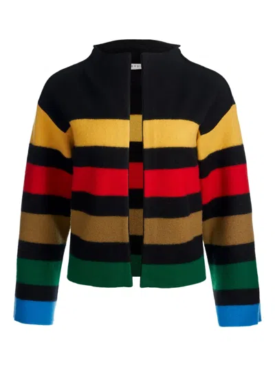Alice And Olivia Pearson Collared Striped Sweater Jacket Black Multi