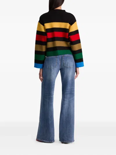 Alice And Olivia Pearson Collared Striped Sweater Jacket Black Multi