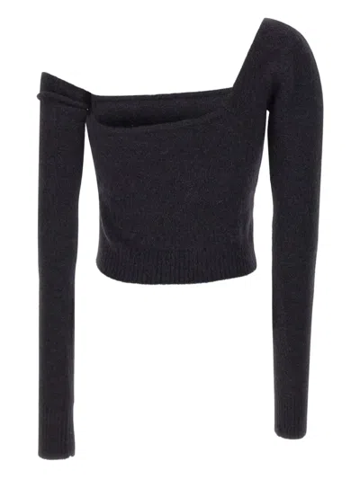 Blumarine One-shoulder Knit Sweater With Removable Sleeve In Black