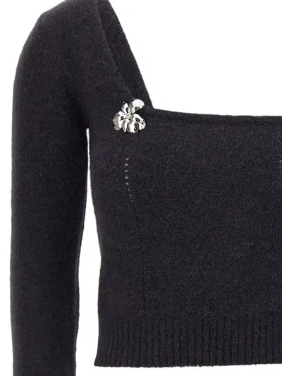Blumarine One-shoulder Knit Sweater With Removable Sleeve In Black