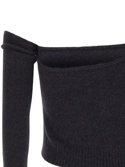 Blumarine One-shoulder Knit Sweater With Removable Sleeve In Black