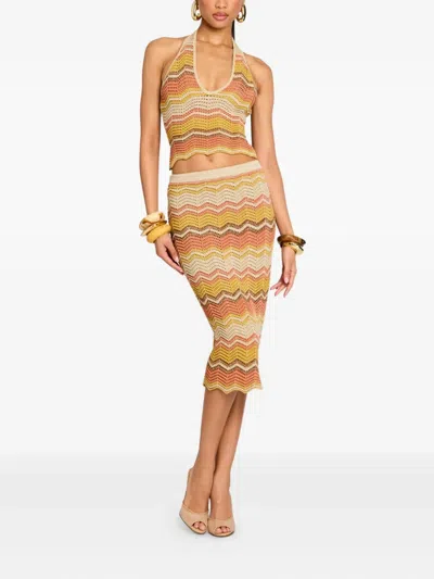 Retroféte Chevron-pattern Crochet Skirt In Yellow