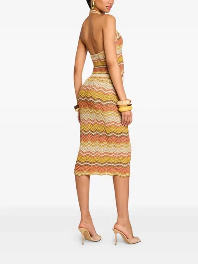 Retroféte Chevron-pattern Crochet Skirt In Yellow