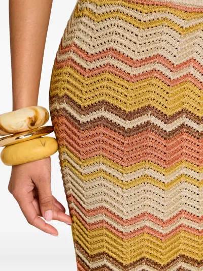 Retroféte Chevron-pattern Crochet Skirt In Yellow