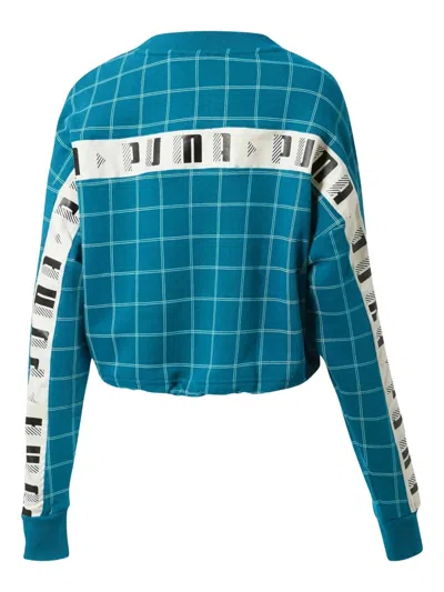 Puma Grid-pattern Drawstring-hem Sweatshirt In Blue