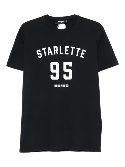 Dsquared2 Printed Black T-shirt With Bold White Details In Black