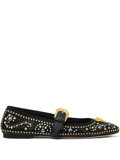 Versace Black Ballerinas With Studs Application And Buckle Closure In Leather Woman In Black