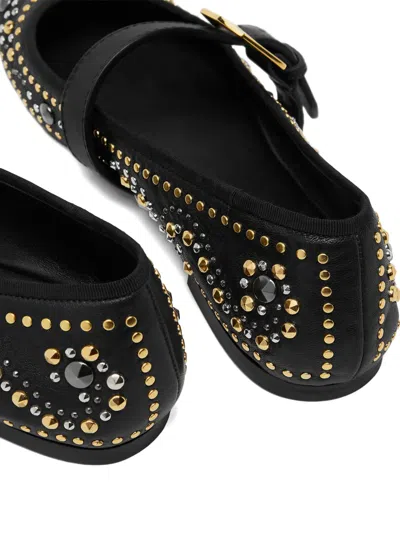 Versace Black Ballerinas With Studs Application And Buckle Closure In Leather Woman In Black