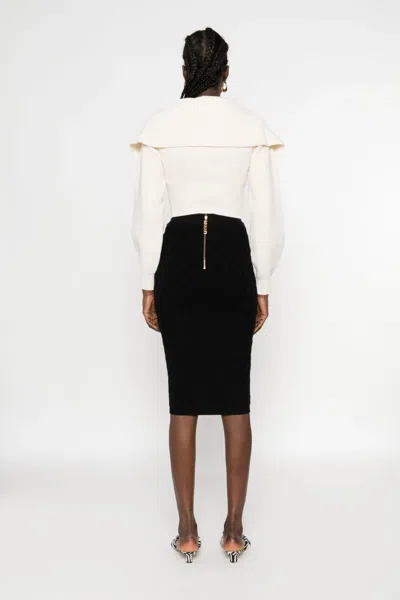 Elisabetta Franchi Cropped White Sweater With Fold-over Collar In Neutral