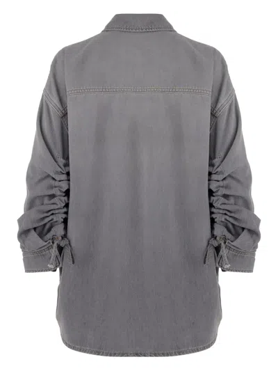 缩褶袖牛仔衬衫