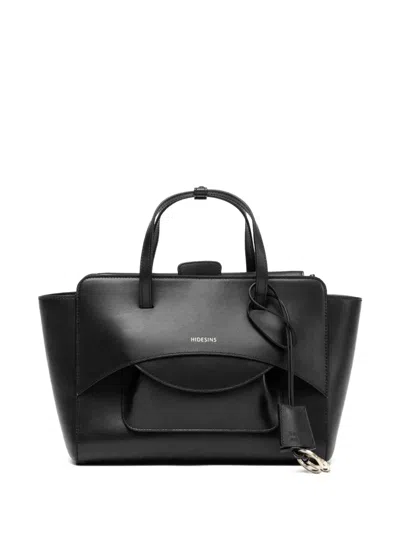 Hidesins Structured Leather Shoulder Bag Flap Design In Black