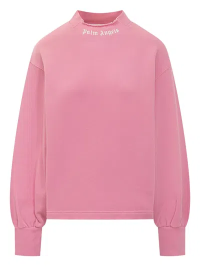 Palm Angels Curved Logo Collar Balloon Sweatshirt In Pink