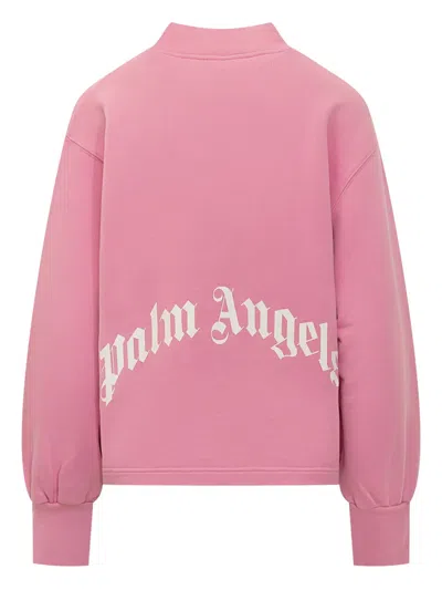 Palm Angels Curved Logo Collar Balloon Sweatshirt In Pink