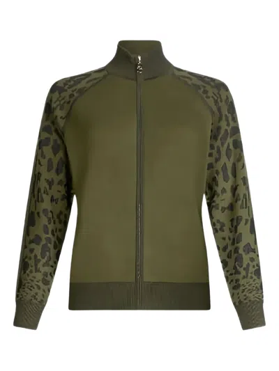 Liu •jo Leopard-print Zipped-front Sweatshirt In Green