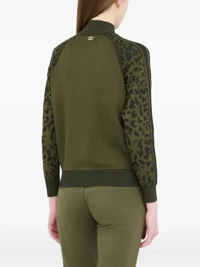 Liu •jo Leopard-print Zipped-front Sweatshirt In Green
