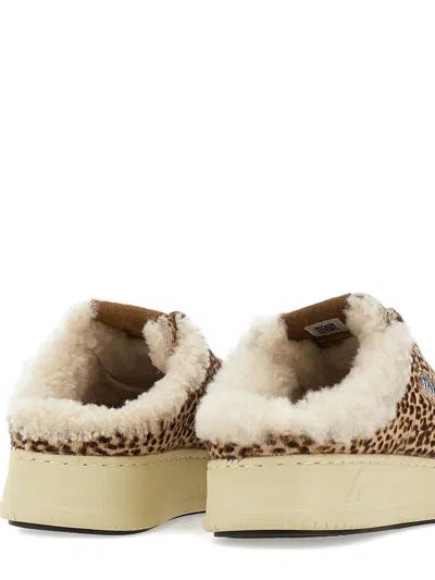 Autry Animal Print Low Top Sneakers With Shearling Trim In Brown