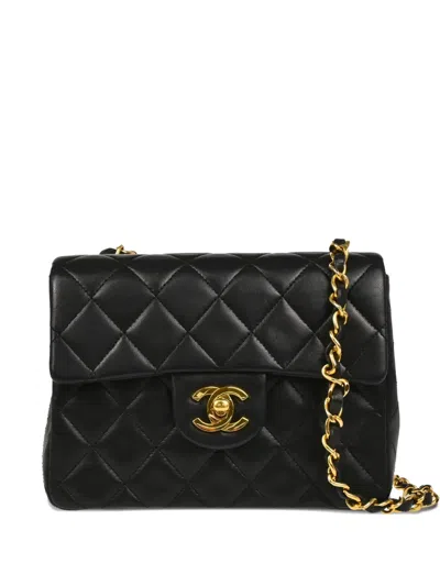 Pre-owned Chanel 1990 Mini Classic Square Flap Quilted Bag In Black