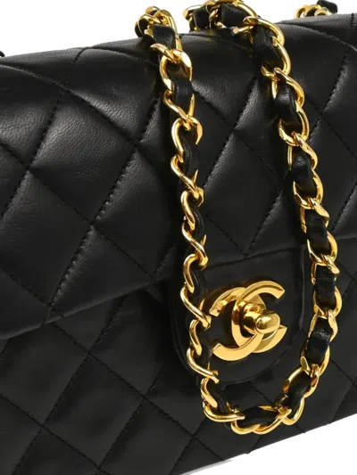 Pre-owned Chanel 1990 Mini Classic Square Flap Quilted Bag In Black