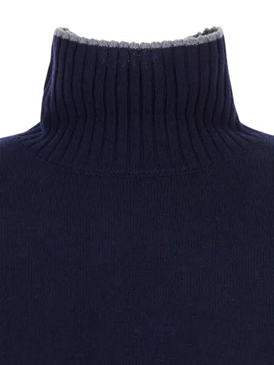 Pinko Blue Turtleneck Sweater With Back Logo In Wool Woman In Blue