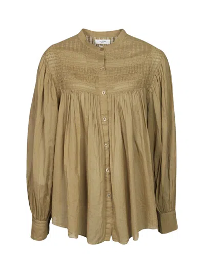 Isabel Marant Étoile Marant Étoile Plalia Blouse In Gathered Plain-colored Cotton Voile L.khaki